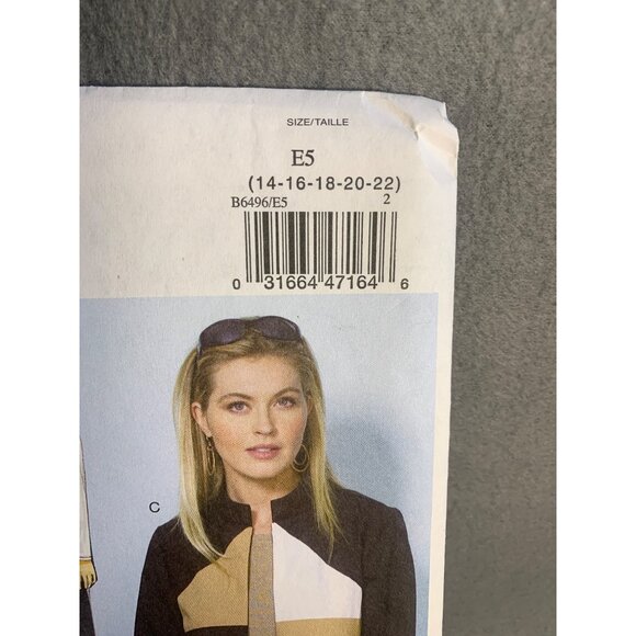 Butterick Misses Jacket Vest Sewing Pattern sz 14-22 B6496 - uncut - Picture 3 of 5